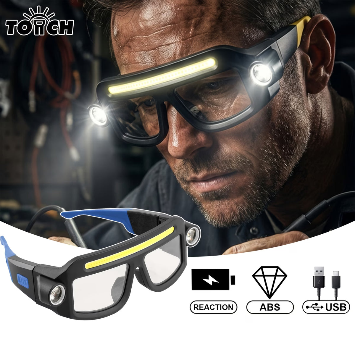 LED Safety Glasses with Light, Rechargeable Headlamp Glasses,