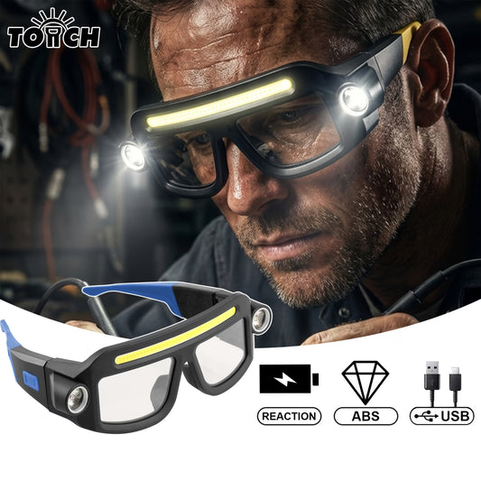 LED Safety Glasses with Light, Rechargeable Headlamp Glasses,