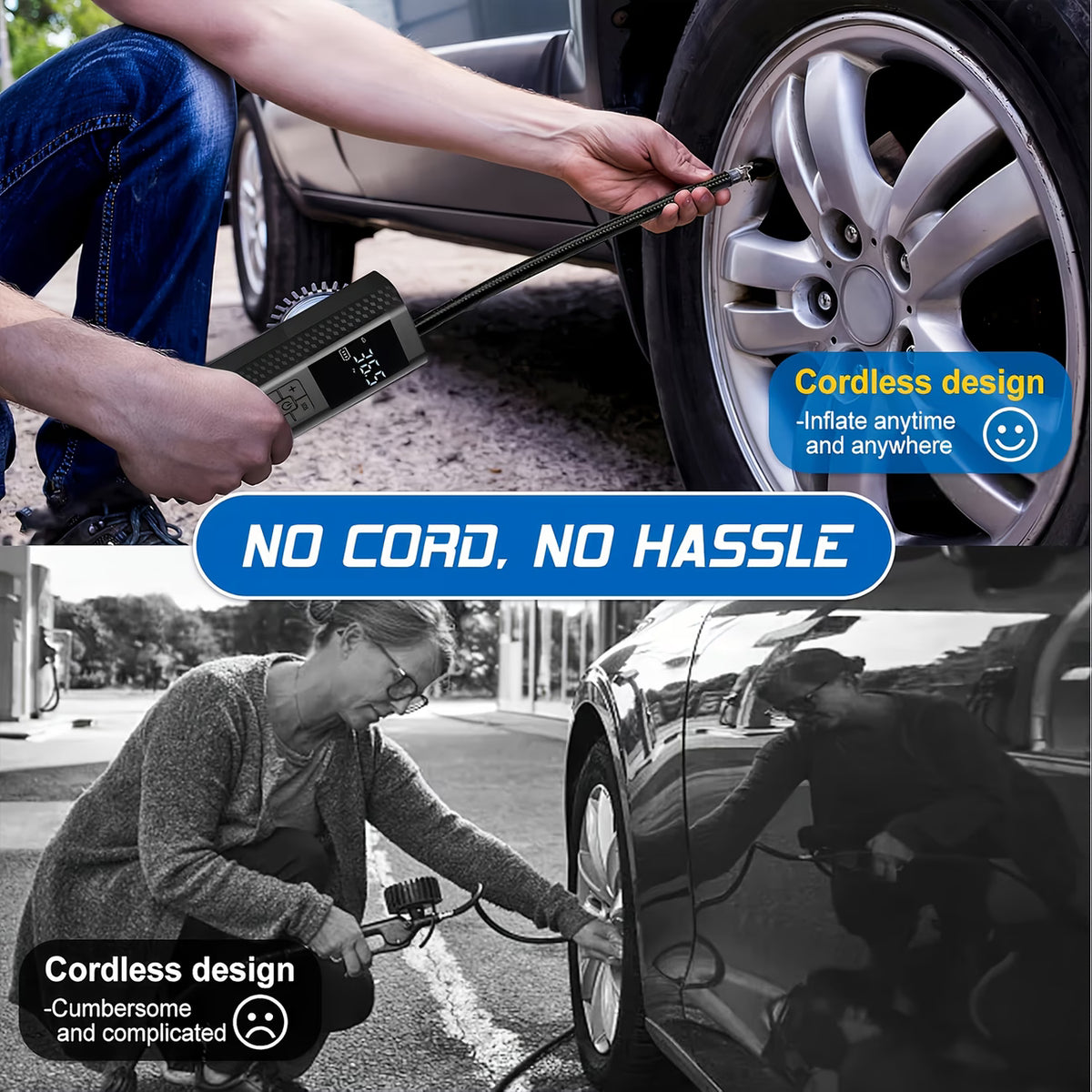 150 PSI / 10 BAR Portable Air Compressor – 3X Faster Smart Wireless Tyre Inflator with LED Display