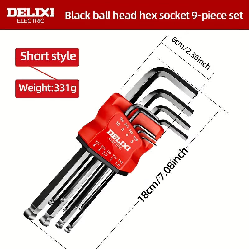 Extra-Long Arm Hex Wrench Set with Ball &amp; Torx Ends