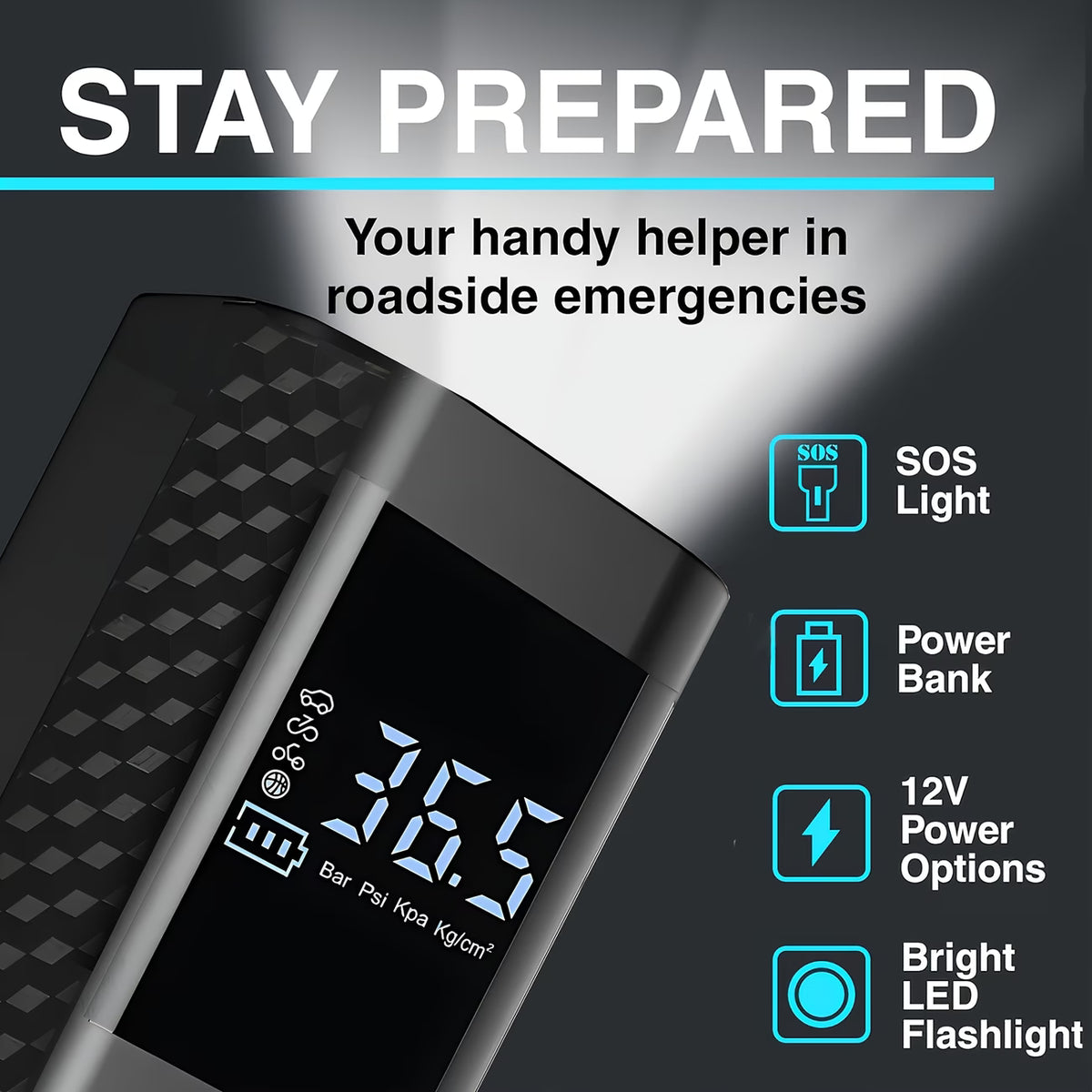 150 PSI / 10 BAR Portable Air Compressor – 3X Faster Smart Wireless Tyre Inflator with LED Display