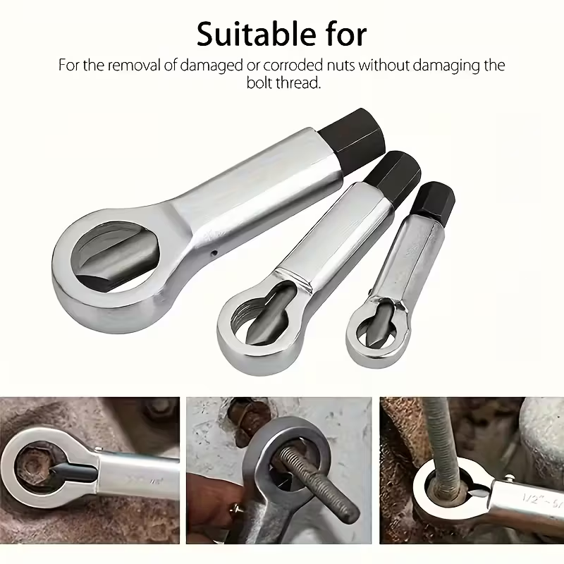 3-Piece Nut Splitter Set for removing damaged and corroded nuts